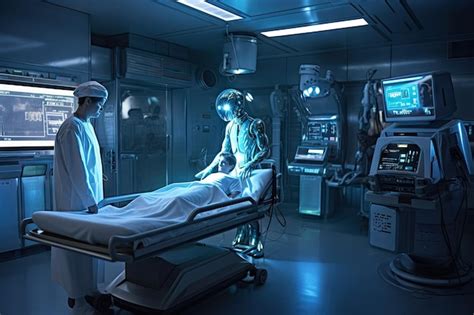 Premium AI Image Alien Doctor Treating Patient In Futuristic Hospital