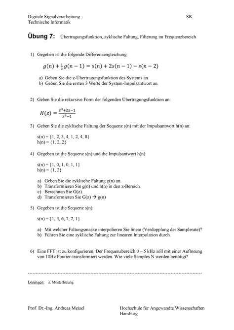 SVU07 Übung Digitale Signalverarbeitung SR Technische Informatik