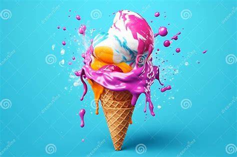 Illustration Showcasing An Ice Cream Cone With Vibrant Colors Melting Into A Creative Splash