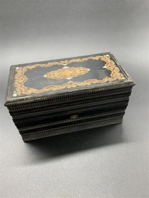 Ancien Coffret Bo Te En Bois Noirci Marqueterie Napoleon Iii Gant