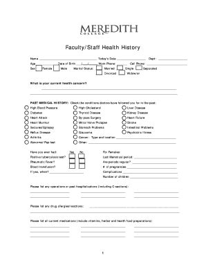 Fillable Online Meredith FacultyStaff Health History Meredith College