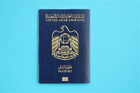 Premium Photo Blue United Arab Emirates Passport On Blue Background Close Up