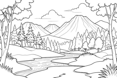 Premium Photo Beautiful Landscapes Line Art Bold Lines No Grayscale