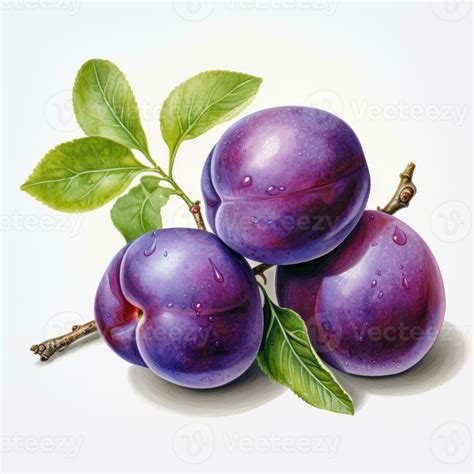 Plum Detailed Watercolor Painting Fruit Vegetable Clipart Botanical