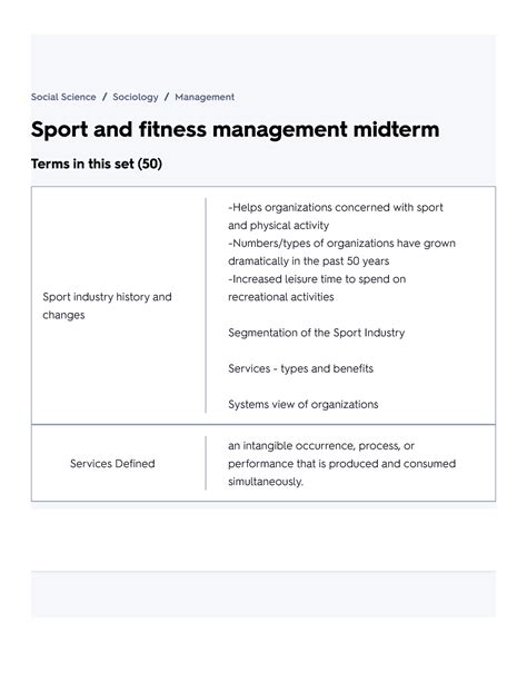 Sport And Fitness Management Midterm Flashcards Quizlet Sport And