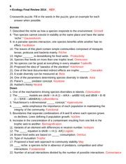 Final Exam Review 6 Ecology Final Review 2014 KEY Crosswords Puzzle