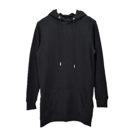 Mens Hipster Hip Hop Longline Pullover Hooded Sweatshirt Black