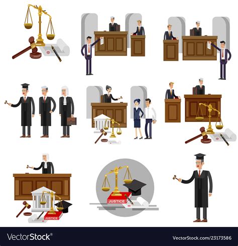 Law Horizontal Banner Set With Judicial System Vector Image