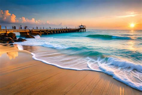 sunset at the pier in miami beach, florida. AI-Generated 32950935 Stock ...