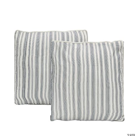 Ninety Six Ticking Stripe Ivory And Blue Cotton King Quilt Set