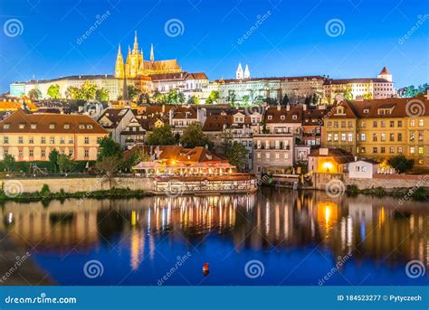 Prague Castle Czech Prazsky Hrad Illuminated Landmark By Night Stock