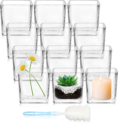 Tioncy 24 Pieces Clear Cube Flower Vase 3 X 3 X 3