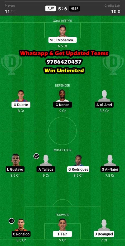 Alw Vs Nssr Dream Team Fantasy Prediction Saudi Arabian League