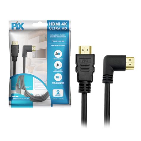 Cabo HDMI Full HD 2 Metros 2 0 4k 19 Pinos Conector 90 Graus