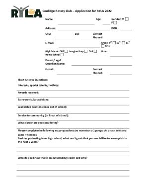 Fillable Online Coolidge Rotary Club Application For RYLA 2022 NET