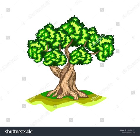 Cartoon Oak Tree Vector Illustration Fairy Stock Vector Royalty Free