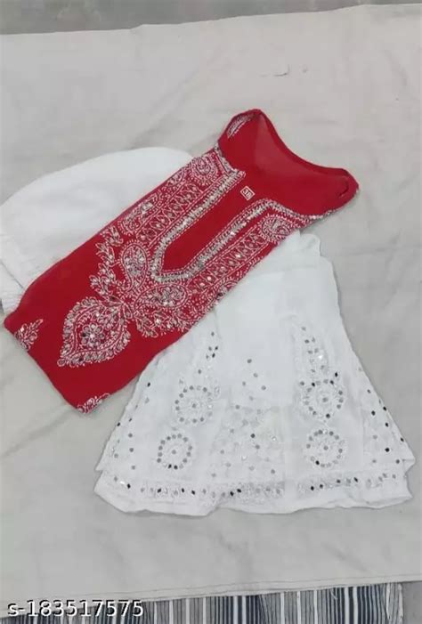 Lucknowi Fashion Georgette Gaala Booti Chikankari Kurti With Mirror