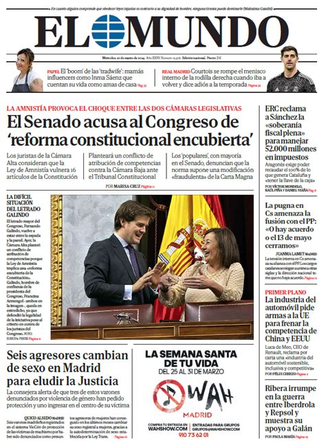 Portada De El Mundo Del Mi Rcoles De Marzo De Medios