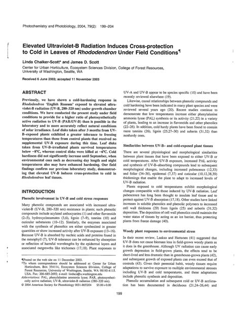 Pdf Elevated Ultraviolet B Radiation Induces Cross Protection To Cold