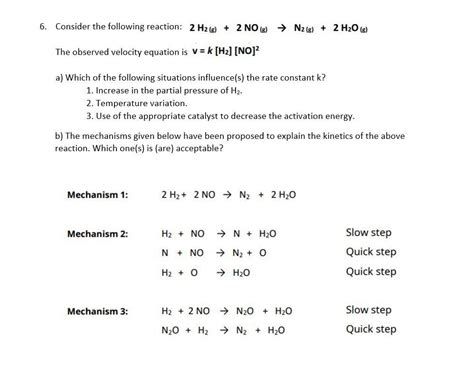 Solved 6 Consider The Following Reaction 2h2g2nog