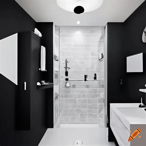 Modern Black And White Bathroom With A Stylish Shower Area On Craiyon