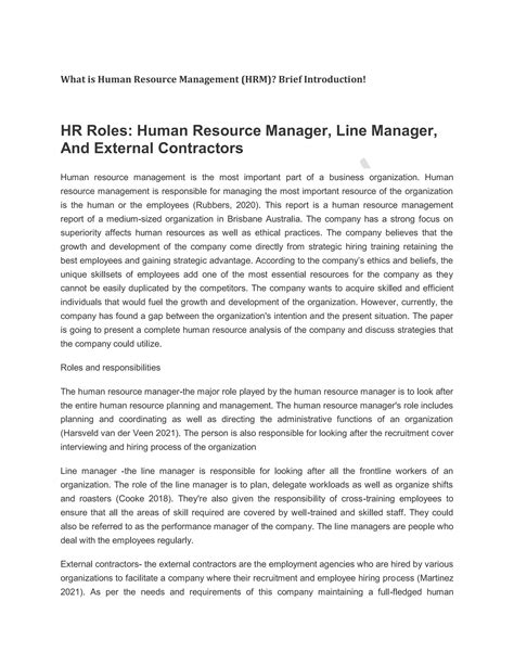 What Is Human Resource Management Hrm Brief Introduction Pdf