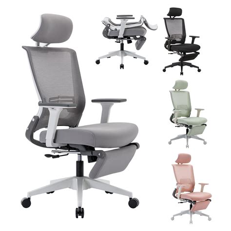 Hforesty Foldable Office Chair with Footrest,Gray Ergonomic Mesh Office ...