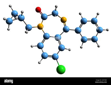 3D image of Prazepam skeletal formula - molecular chemical structure of benzodiazepine ...