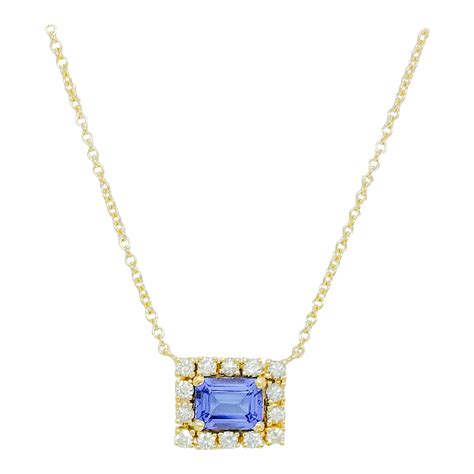 Tanzanite and Diamond Pendant Necklace in 18k Yellow Gold | Chairish