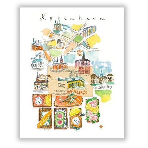 Copenhagen Wall Art Illustrated City Map Danish Illustration Print