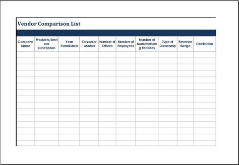 Ms Excel Vendor Comparison List Template