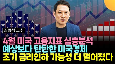 4월 미국 고용지표 심층분석 예상보다 탄탄한 미국경제 조기 금리인하 가능성 더 멀어졌다 김광석 교수 Youtube