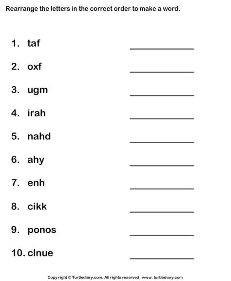 Rearrange The Letters To Make A Word Turtle Diary Worksheet