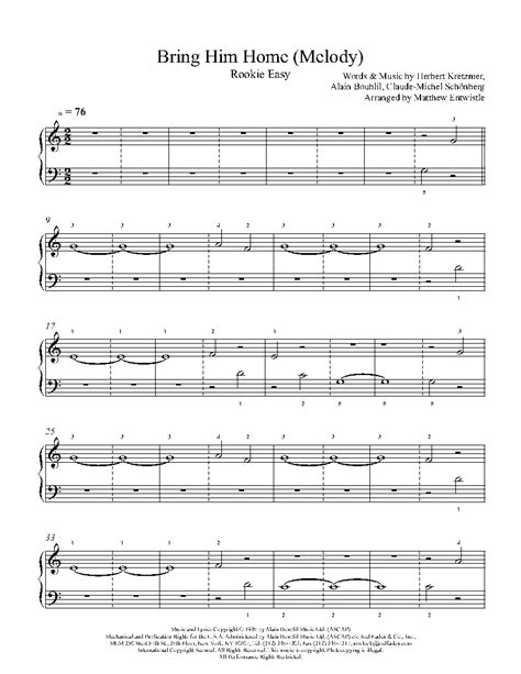 Bring Him Home (Melody) by Les Miserables Sheet Music & Lesson | Rookie ...