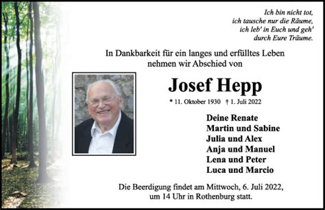 Traueranzeigen Von Josef Hepp Trauer Flz De