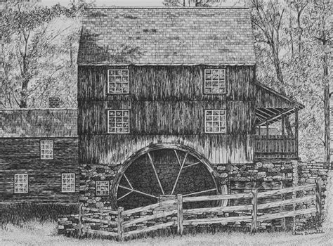 Grist Mill Drawing By Christine Brunette