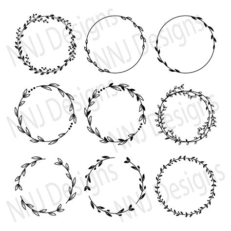 Floral Wreath Svg Floral Frame Svg Bundle Silhouette Clipart Digital