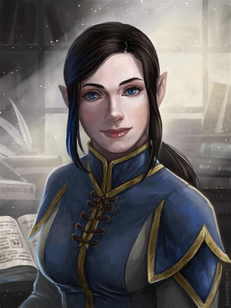 F Half Elf Wizard Robes Magic Books Portrait 1 Elf Characters