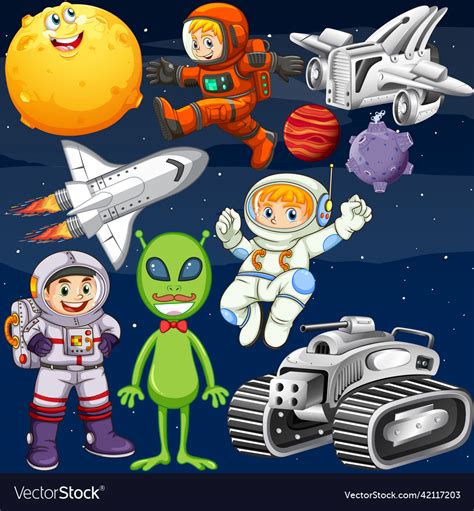 Set Of Space Objects In Space Royalty Free Vector Image