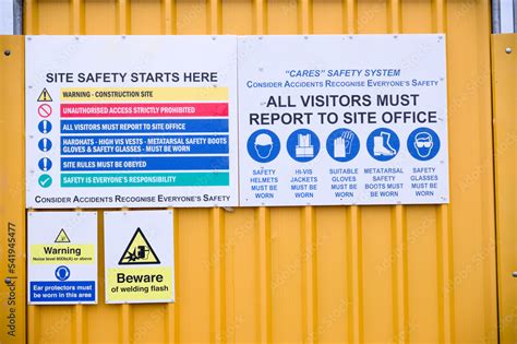 Construction site health and safety message rules sign board signage on ...