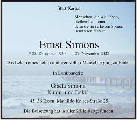 Traueranzeigen Von Ernst Simons Trauer In Nrw De