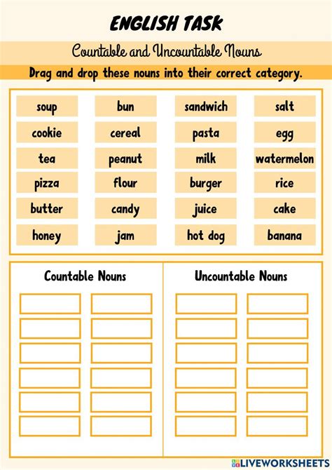 Countable And Uncountable Nouns Interactive Exercise For Year