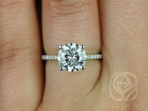 2ct Eloise 8mm 14kt White Gold Moissanite Diamonds Dainty Pave Cathedral Round Solitaire Accent