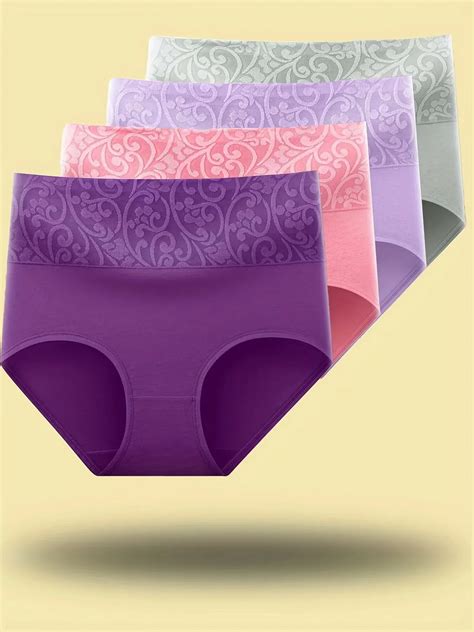 3 Pcs High Waist Jacquard Briefs Comfy Breathable Stretchy Intimates