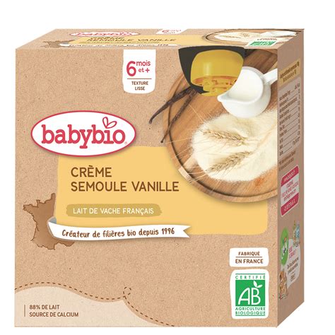 BABYBIO Gourde dessert crème semoule vanille bio dès 6 mois 4x85g pas