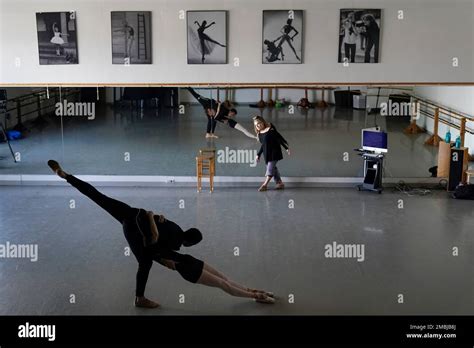 Adrian Blake Mitchell left and Andrea Laššáková rehearse with