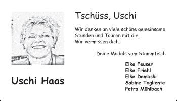 Traueranzeigen Von Uschi Haas Wirtrauern