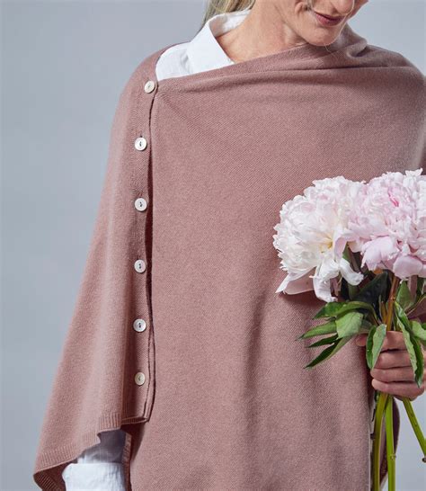 Mocha Pink Womens Cashmere And Merino Button Poncho Woolovers Us