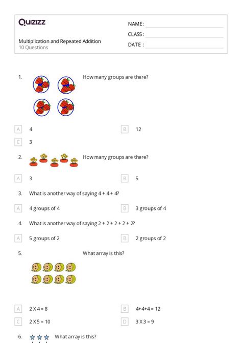 Repeated Addition Worksheets For Nd Year On Quizizz Free