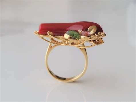 18K Gold Red Coral Ring Aka Coral Ring Gold Red Coral - Etsy